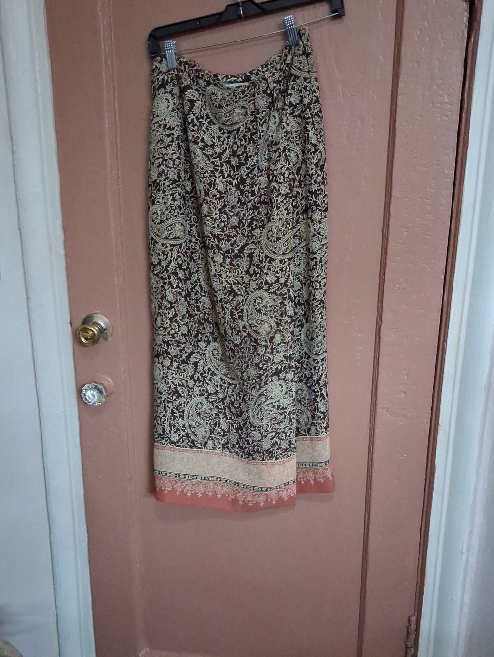 Chaus Brown Paisley Midi Skirt with Coral Border